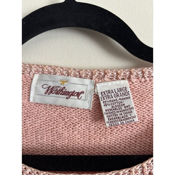 VTG 90s 2000s Y2K‎ Worthington XL Knit Sweater Coquette Floral Shabby Chic Pink - Picture 2 of 5